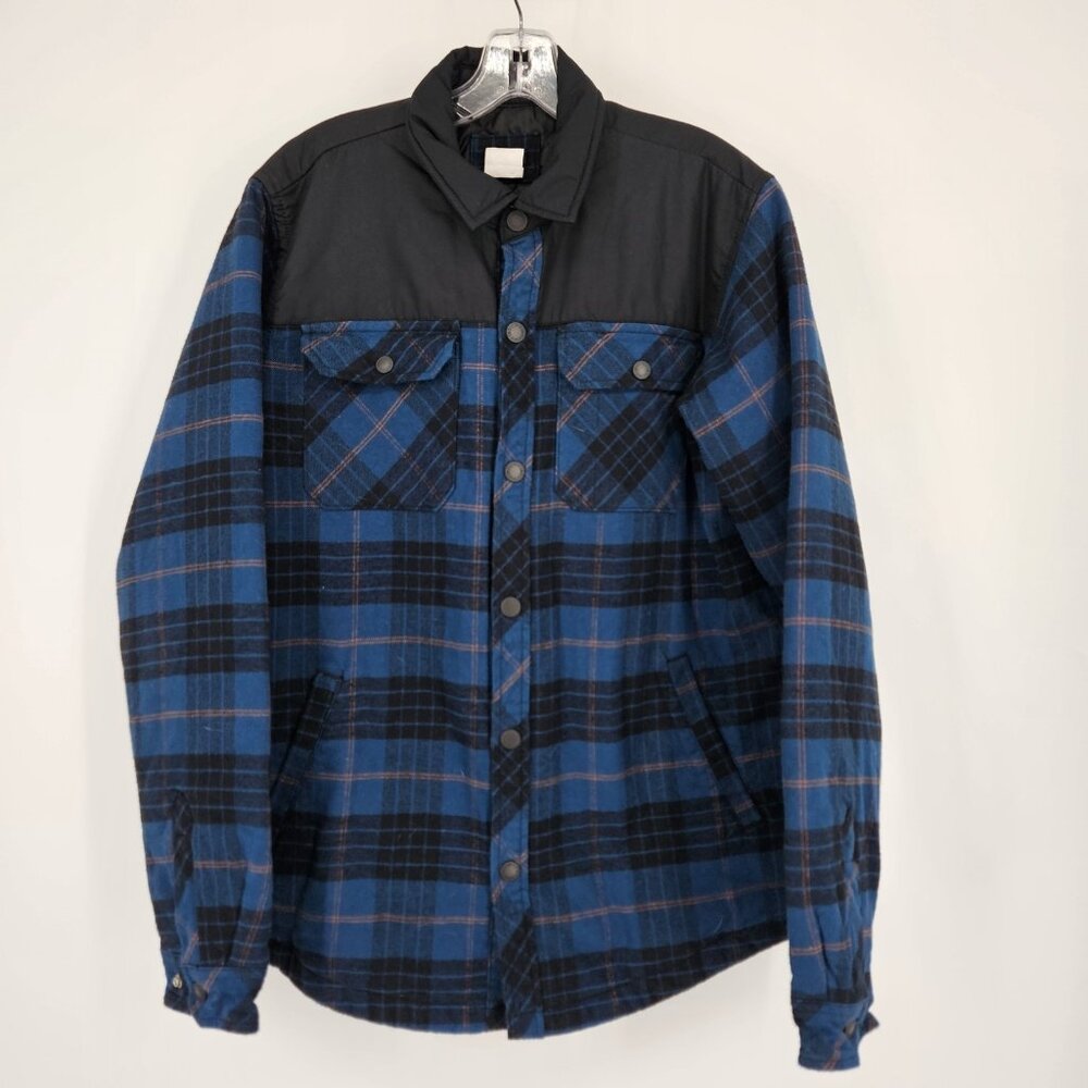Dickies Jacket Shacket Men Large Blue Plaid Quilt Lined Workwear Flannel Button